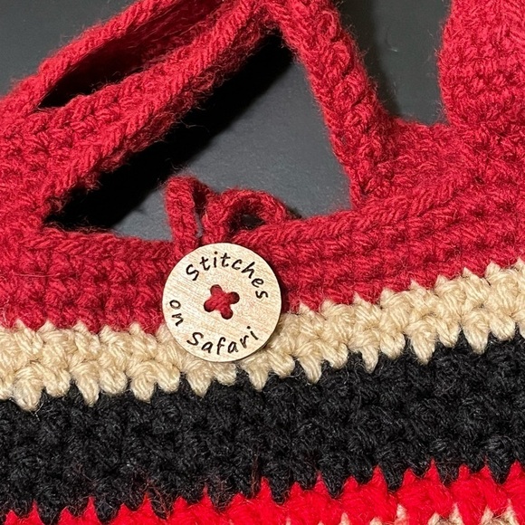 Y2K Retro ANGRY BIRDS Knit Crochet BOHO Double Strap Tote Bag Purse RARE - Picture 5 of 16